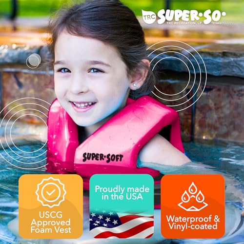 TRC Recreation Super Soft Child Size Medium Life Jacket USCG Approved Vinyl Coated Foam Swim Vest for Kids Swimming Pool a...