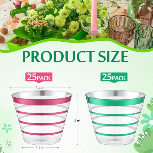 Gejoy 9 oz Happy New Year Rimmed Stripe Plastic Cups Bulk Disposable Wine Hard Plastic Drinking Cocktail Cups Tumblers for...