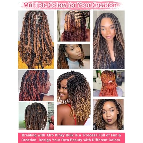 REBECCA FASHION Afro Kinky Bulk Human Hair 50g/Pack Braiding Hair for Dreadlock Extensions, Loc Repair, Afro Kinky Curly Human Hair Bulk for Twist 22 Inch Natural Black Color
