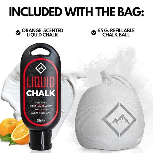 SURVIVOR Chalk Bag + Chalk Ball + Liquid Grip - Iconic Topographical Map, Draw String Closure, 2 Zippered Pockets, & Brush...