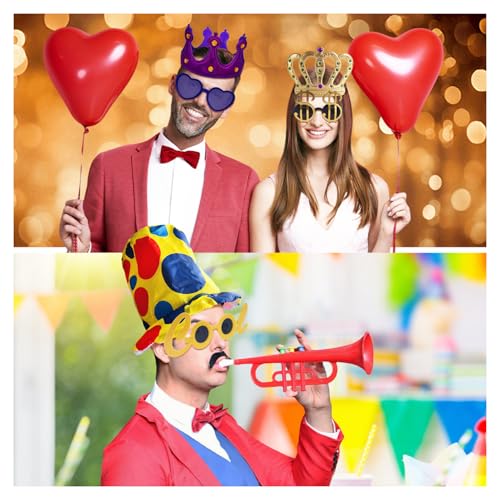 24 Funny Hats and Glasses For Photo Booth Props, 12 Assorted Crazy Party Hats, 12 Funny Party Sunglasses, Novelty Hat, Dre...