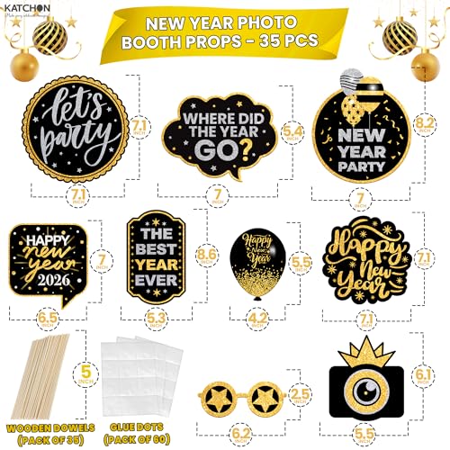KatchOn, Huge New Years Photo Booth Props 2026 - Glitter, Pack of 35 | New Years Eve Photo Booth Props for New Years Eve P...