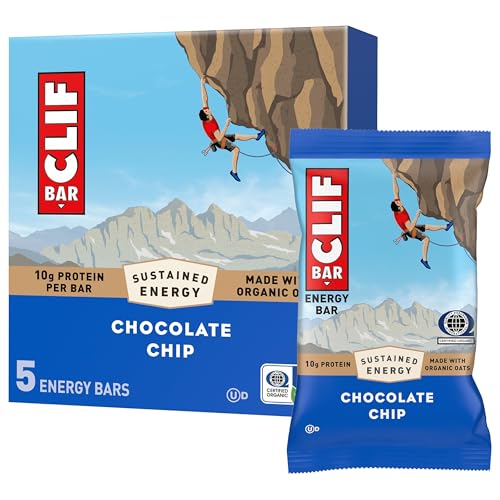 CLIF BAR - Energy Protein Bars - Chocolate Chip - Made with Organic Oats - Energy Bars - Non-GMO - (5 Pack)