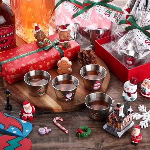 Widecook 24 Set Christmas Party Favors for Adults 2 oz Christmas Shot Glasses Whiskey Drinking Shot Cups Xmas Stocking Stu...