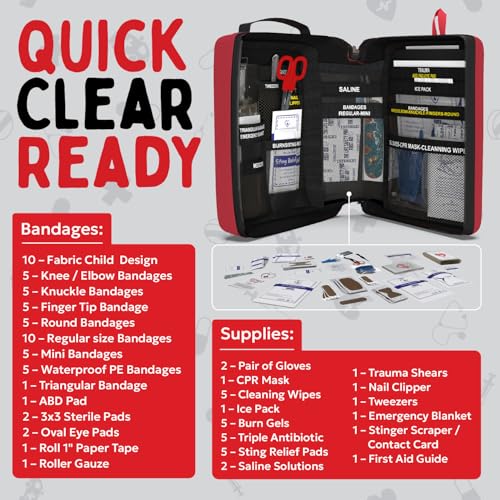 Portable First Aid Kit for Kids with CPR Shield - Ideal for Home, Car, School, Camping, and as a Travel First aid kit. Lat...