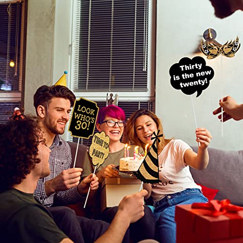 Adult 30th Birthday Photo Booth Props(41Pcs) for Her Him Dirty Thirty 30th Birthday Party, Gold and Red Decorations,30 Bir...