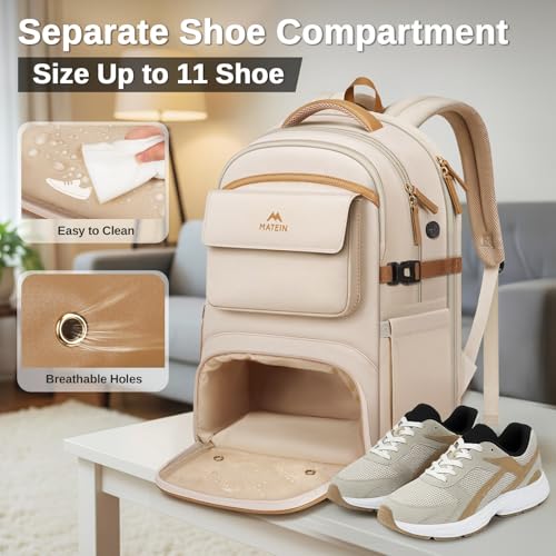 MATEIN 18x14x8 inches Travel Backpack with Shoe Compartment, Waterproof Personal Item Bag with Rain Cover, 15.6 inch Women...