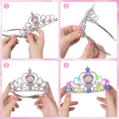 Vicloon 2PCS Light Up Princess Crown and Wands, Princess Dress Up Accessories for Little Girls Christmas Birthday Cosplay