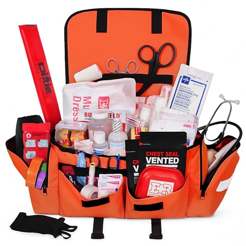 Fully Stocked EMT Trauma Bag – Tactical First Responder Medical Kit with Tourniquet, Chest Seals, Bleeding Control, Gauze,...