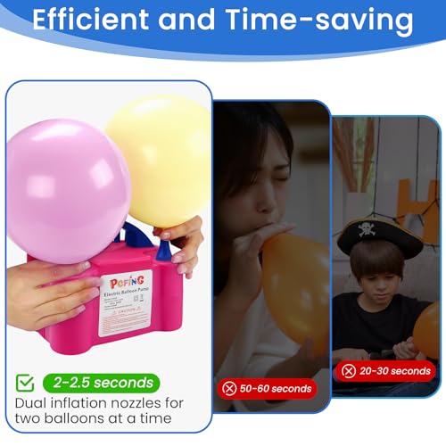 PCFING Balloon Pump Electric, Portable Balloons Inflator Blower Machine with Balloon Tie Tool & Dual Nozzle