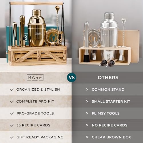 BARE BARREL® Mixology Bartender Kit Bar Set | Martini Cocktail Shaker Set | Barware Mixing Tools for Home Bartending | Far...
