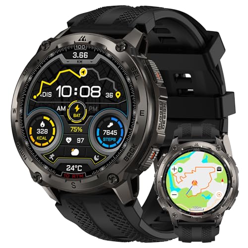 KOSPET Tank T4 Smart Watch for Men, Full Stainless Steel, 6 Satellite GPS & Offline Maps, 100M Waterproof 45m Freediving, ...