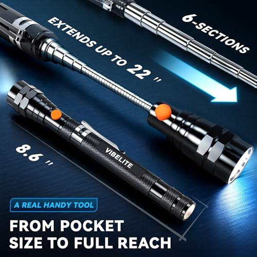 VIBELITE Extendable Magnetic Flashlight with Telescoping Magnet Pickup Tool- Cool Gadget Valentines Day Gifts for Him, Me...