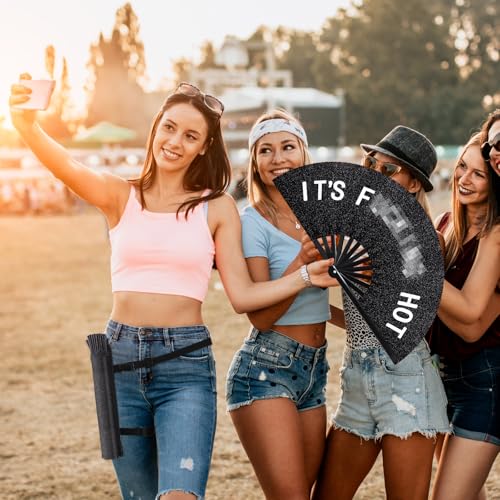 FairySandy Large Rave Fan UV Glow Hand Fan with Holster for Men/women, Disco Party Favor for Edm Music Festival Club Rave ...