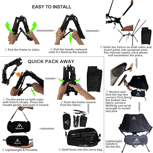 Merjeson Portable Camping Chair with ReleaseLock, Stable Lightweight Camp Ultralight Folding Compact 330lbs, Backpacking F...