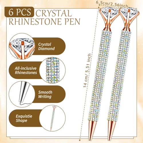 Qilery 8 Pcs Bling Desk Accessories Gift with 1 Bling Pen Holder 6 Pcs Crystal Rhinestone Pens 1 Crystal Scissors Glitter ...