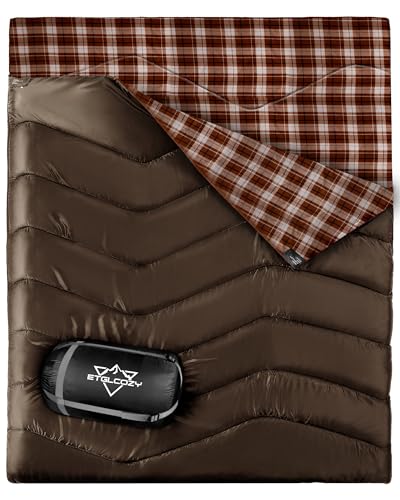 ETGLCOZY 2 Person Double Sleeping Bag for Adults-XL Queen Size Lightweight Compact Thermolock Draft Tube Flannel Liner Mac...