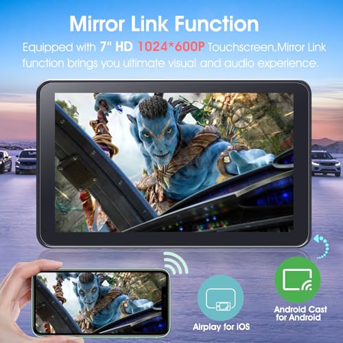 Wireless CarPlay Screen for Car, 7" HD Portable Stereo Touchscreen with Apple CarPlay & Android Auto, CarPlay Screen with ...