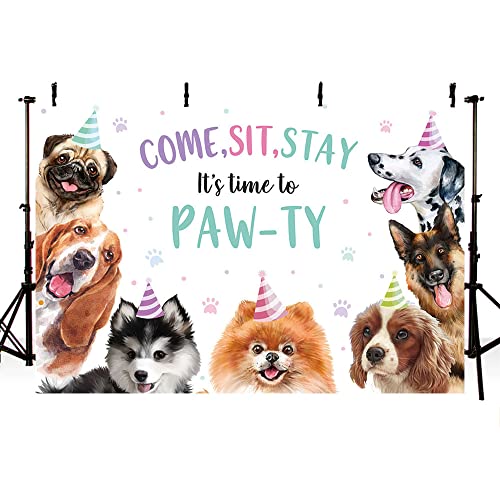 MEHOFOND 7x5ft Puppy Dog Birthday Party Decorations Backdrop Pet Doggy Party Photo Backdrop It's Time to Paw-ty Banner for...