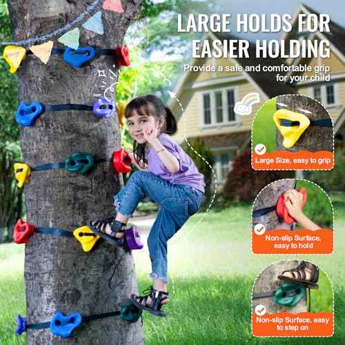 VEVOR Ninja Tree Climbing Kit, 20 Rock Climbing Holds & 6 Ratchets, Large Climbing Rocks for Kids & Adults Outdoor Backyard Ninja Tree Obstacle Course Training