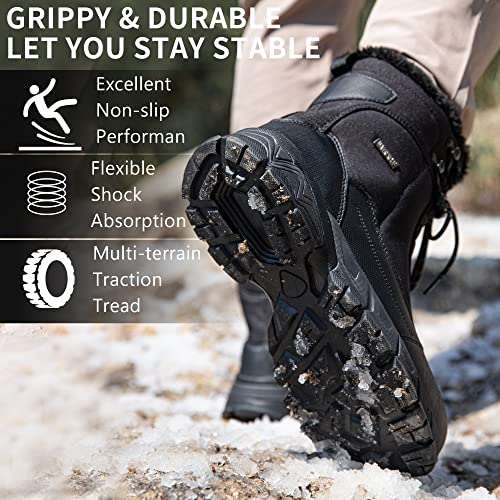 SHULOOK Men's Snow Boots Waterproof Warm Fur Lined Winter Hiking Boot Non-slip Outdoor Ankle High-top Shoes Work Hiker Tre...