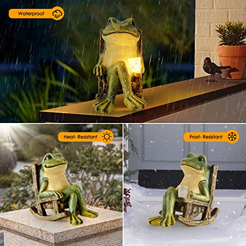 FOXMIS Miniature Frog Garden Statue Gifts Valentines Day Decorations Fairy Garden Accessories Outdoor Lights Solar Garden ...