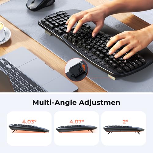 MEETION Ergonomic Keyboard and Mouse Wireless Combo, Wave Keys Natural Typing, 2.4G USB Receiver Wireless Keyboard with Wr...