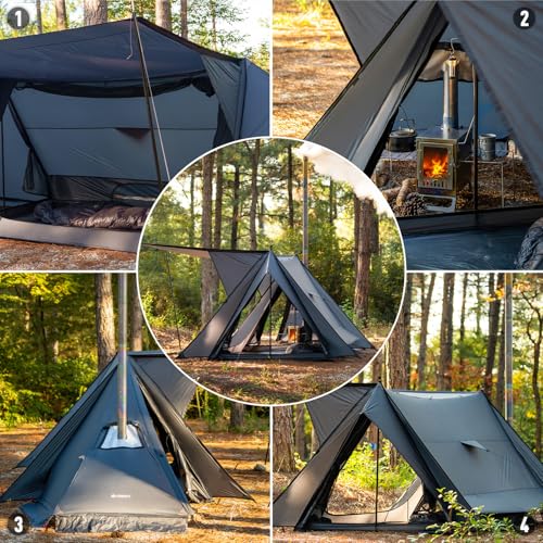 POMOLY Hot Tent Bushcraft Tent, STOVEHUT 20 Ultralight Shelter with 4 Poles for 1-2 Person Camping, Hiking, Backpacking (B...