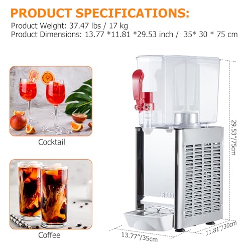 Commercial Beverage Dispenser 10l (2.64 Gal) Cooling Drink Dispenser with 360° Stirring Blade, Stainless Steel Commercial ...