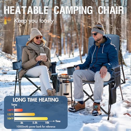 Portal Heated Camping Chairs for Adults Outdoor Sports Oversized Folding Lawn Chair with High Back, Heavy Duty 400 Lbs, Ba...