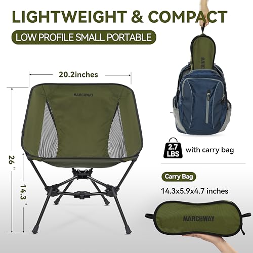 MARCHWAY Lightweight Folding Camping Chair, Portable Foldable Compact for Outdoor Camp, Travel, Beach, Picnic, Festival, H...
