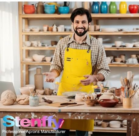 5 Pack Kitchen Apron, Work Apron, Canvas, Multiple Pockets, Gardening, Painting, BBQ, Artist, Carpenter, Sizes M to XXL, Yellow
