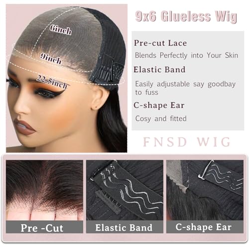 32 Inch Wear and Go Glueless Wigs Human Hair Pre Plucked Pre Cut 9x6 Straight Lace Front Wigs Human Hair Wigs for Women No Glue Hd Lace Front Closure Ready to Wear Wigs 220% Density Natural Black