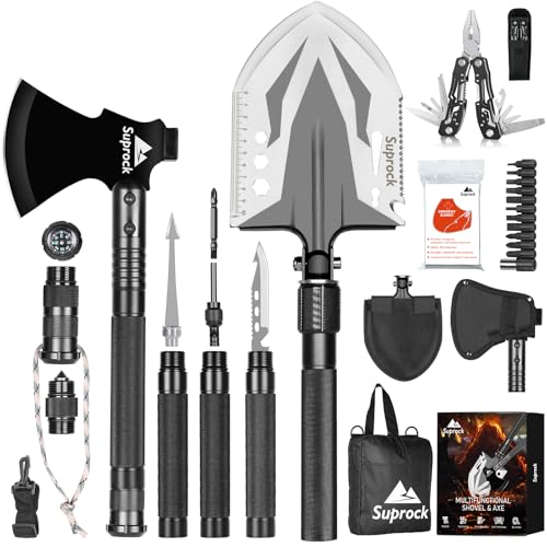 Suprock Survival Shovel High Carbon Steel Tactical Shovel Axe Folding Entrenching Tool Camping Hiking Shovel Carrying Pouc...