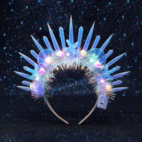 Urieo Shell Light Up Headband Glowing Starfish Hair Band LED Pearl Mermaid Costume Hair Accessories for Women
