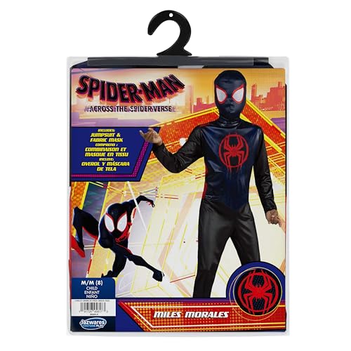 Marvel Miles Morales Official Youth Halloween Costume - Printed Jumpsuit with Fabric Mask