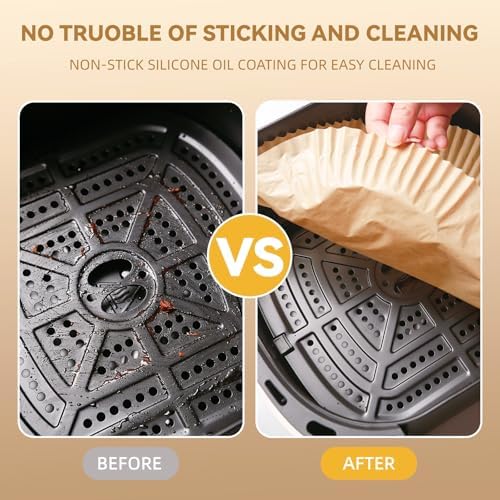 Air Fryer Liners Disposable, Parchment Paper for Baking 9inch Round, 125pcs Non-Stick Parchment Sheets for Air Fryer Basket, Microwave, Oil-proof and Water-proof for Easy Cleanup