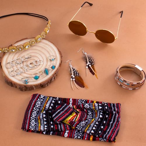 FEYIR 60s 70s Outfit for Women Hippy Accessories Fringe Hippie Vest Clothes for Halloween Disco Party Hippie Costume Set