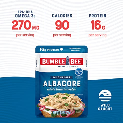 Bumble Bee Chunk White Albacore Tuna in Water, 2.5 oz Pouches (Pack of 12) - Ready to Eat Wild Caught Tuna Packet - 16g Pr...