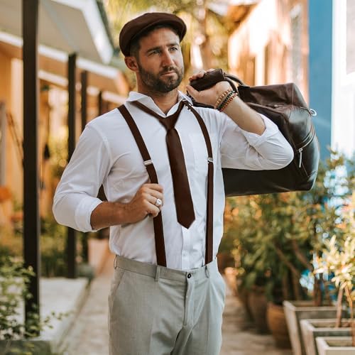 FEYIR 1920s Mens Costume Accessories Fedora Hat Pocket Watch Suspenders Bow Tie Gatsby Cosplay Roaring 20s Outfit for Men