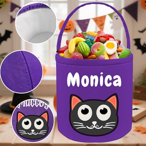 Sastridft Personalized Halloween Basket Custom Trick or Treating Bags with Name Customized Pumpkin Candy Bucket Gift for Boys Girls