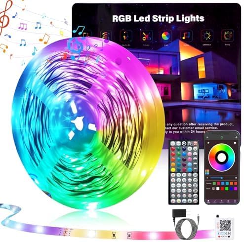 100FT Led Lights for Bedroom, Color Changing RGB Led Strip Lights Indoor, Music Sync Led Light Strip with Remote and App C...