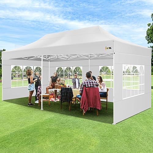 HOTEEL 10x20 Pop up Canopy Tent for Parties, Heavy Duty Easy Setup Tent with 6 Sidewalls, Outdoor Commercial Instant Gazeb...