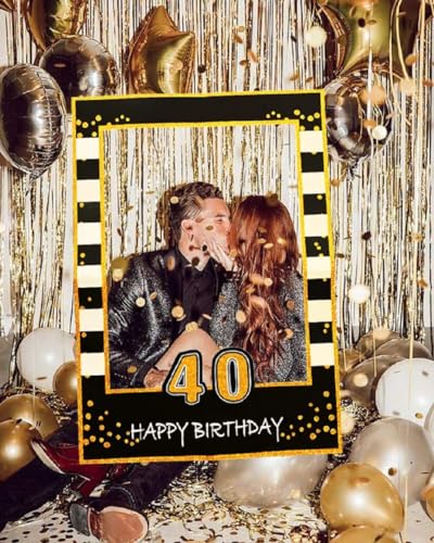 LaVenty Black Gold Glitter 40th Birthday Party Photo Booth Props 40th Birthday Photo Frame Birthday Photo Frame Party Phot...