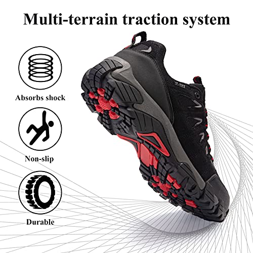 SHULOOK Men's Waterproof Hiking Shoes Lightweight Anti Slip Outdoor Ankle Boots Breathable Hike Trekking Trails Shoe