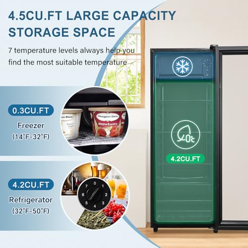 DRIXNO Beverage Refrigerator 4.5Cu.ft Mini Small Fridge 120 Cans with Glass Door Drink/Wine/Beer Cooler Office/Bar/Bedroom...