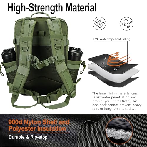LHI Tactical Military Backpack for Men 25L/45L Large Molle Army Assault Pack 3 Day Hiking Rucksack With Bottle Holder
