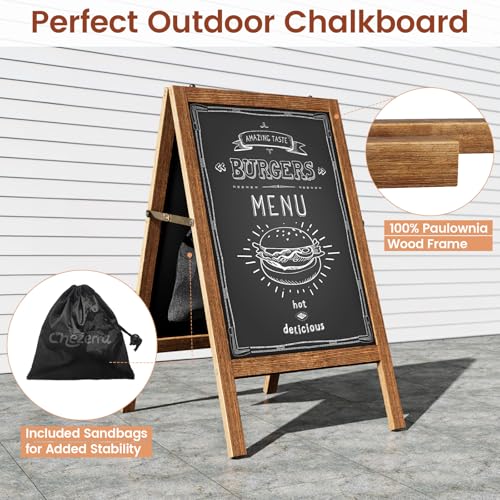 Chezerra A Frame Chalkboard Sign, 40"x20" Extra Large Sidewalk Chalk Board, Wooden Standing ChalkBoards Set with Markers, ...