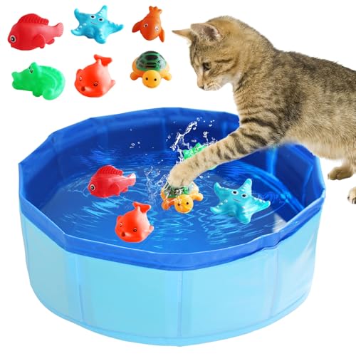 Obfuscate Cat Pool Toy,Portable Cat Water Toy with Interactive Fish Toys,Engaging Interactive Cat Toys for Indoor Cats,6 P...