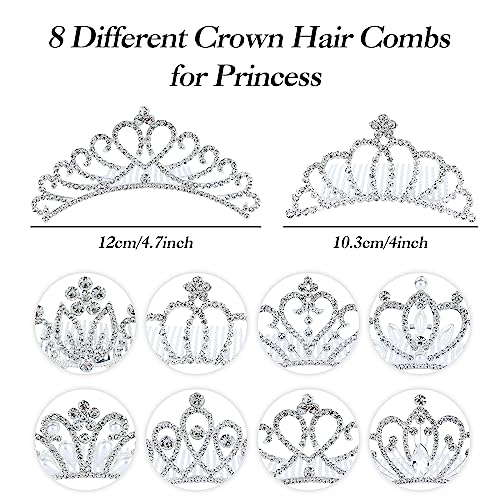 inSowni 8 Pack Decorative Silver Metal Princess Birthday Party Prom Wedding Pearl Rhinestone Crown Hair Side Combs Slides ...
